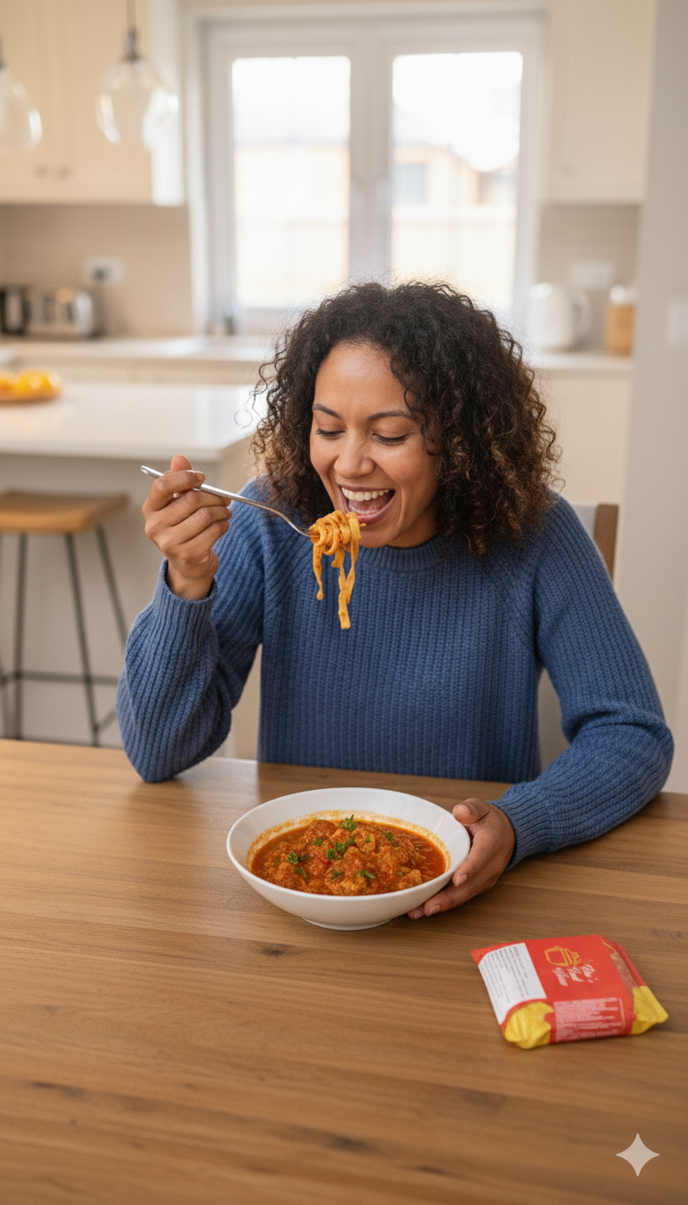 Happy customer enjoying meal