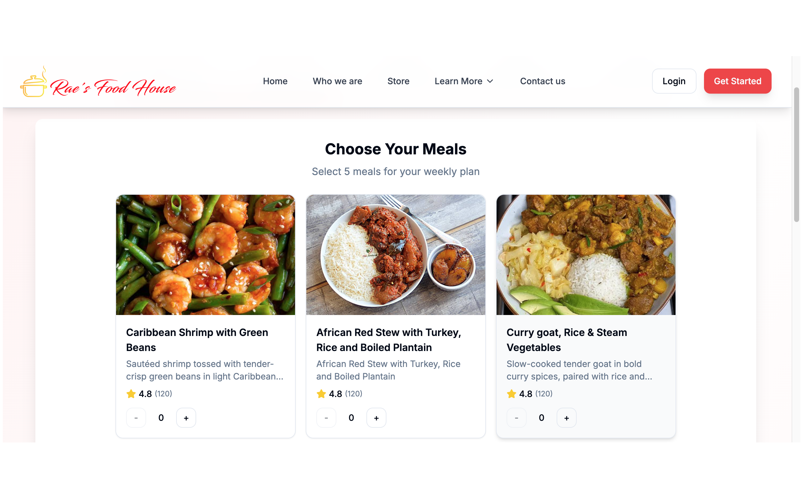 Selection of prepared meals